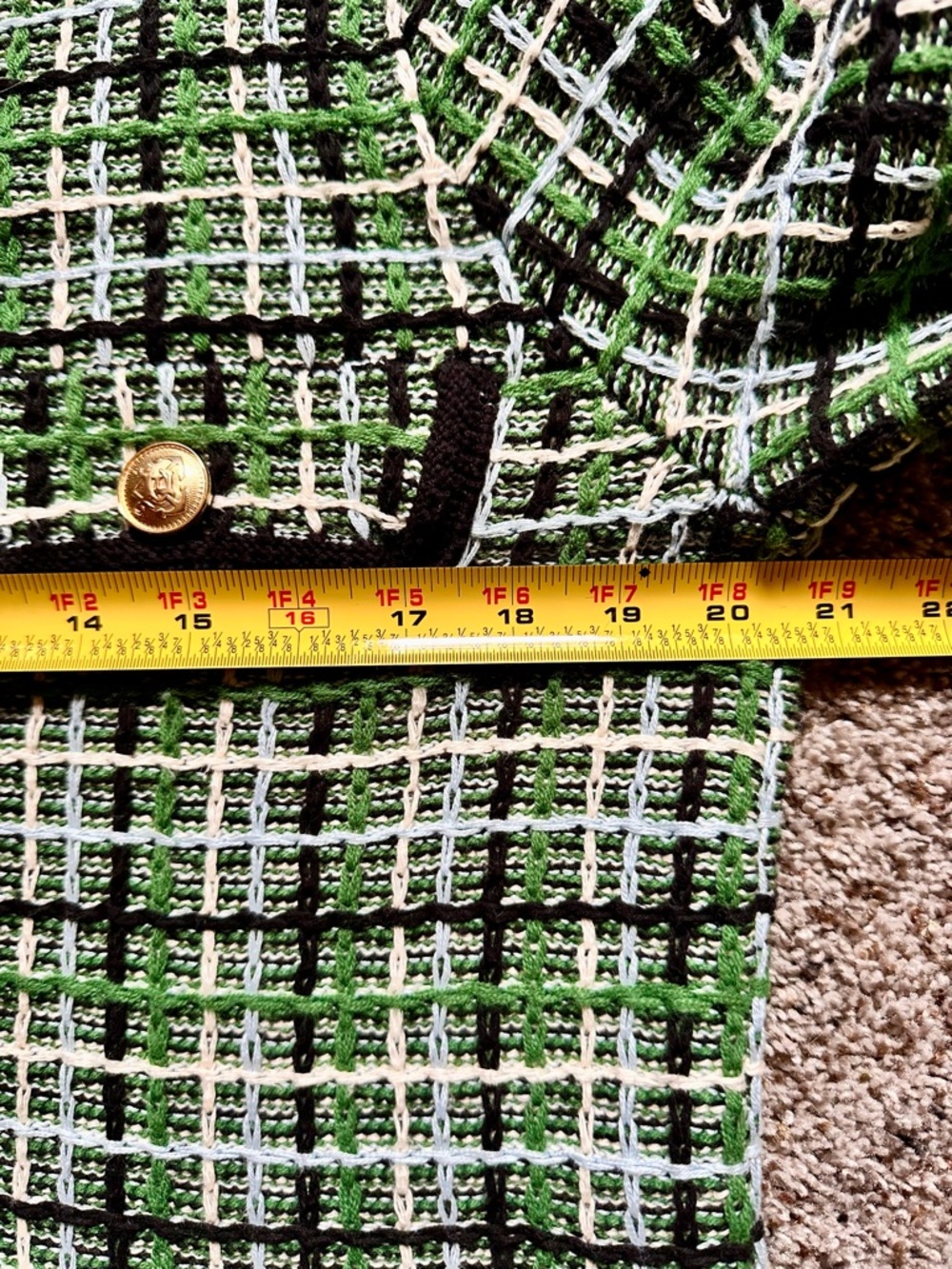 Mango Green Plaid Tweed Cardigan Blazer with Gold Buttons - Picture 5 of 6